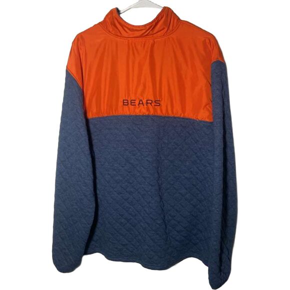 NFL Chicago Bears Pullover Jacket XXL Navy Orange 1/4 Zip Quilted Preowned - Picture 3 of 5
